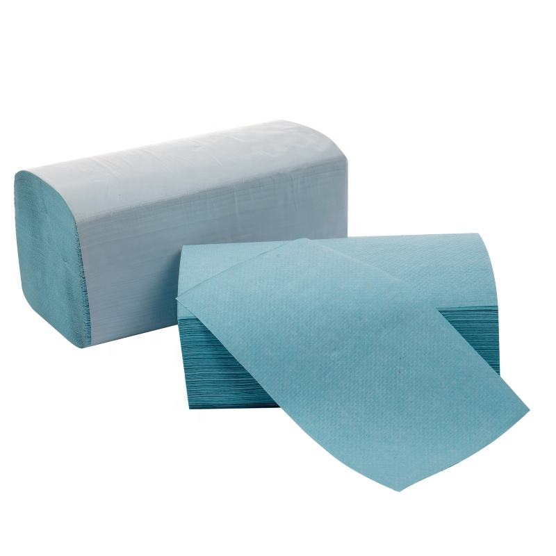 Commercial industrial hand drying disposable blue single fold paper towel